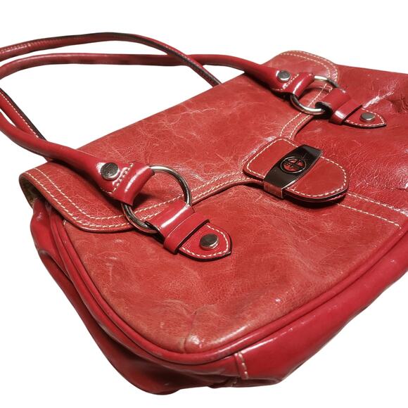 Vintage Giani Bernini Leather Red Patent Leather Shoulder Hand Bag Purse Pockets - Picture 2 of 16